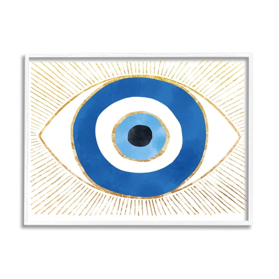 Evil Eye Glam Rays Pattern Religious Graphic Art White Framed Art Print Wall Art