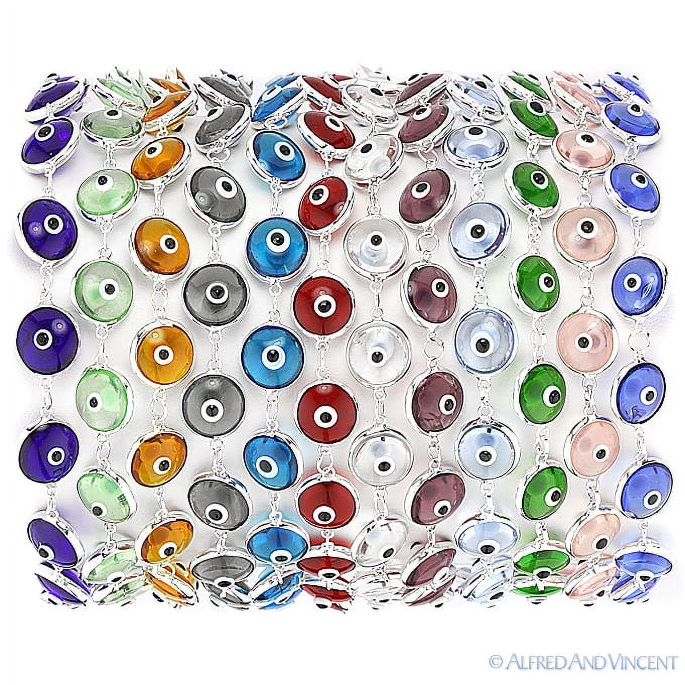 Evil Eye Glass Bead 10mm Bezel Bracelet in .925 Sterling Silver - Clear Colors