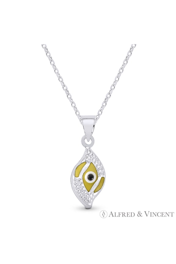 Evil Eye Glass Bead Charm & Chain Necklace in .925 Sterling Silver