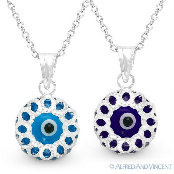 Evil Eye Glass Bead Charm Pendant & Chain Necklace in .925 Sterling Silver