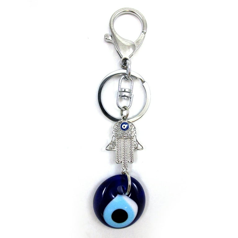 Evil Eye Glass Hamsa Hand Keychain Key Ring Hand Lucky Charm - Main Image
