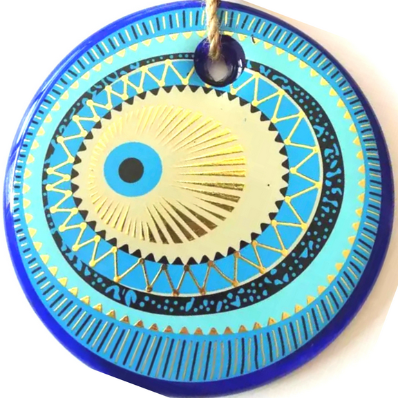 Evil Eye Glass Wall Hanging Blue Yellow Eye with Macrame Home Decoration Home Blessing Charm