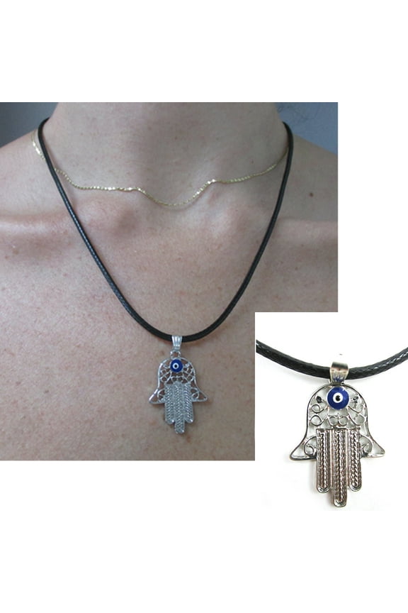 Evil Eye Hamsa Hand of God Fatima Necklace Charm Pendant Jewish Judaica Kabbalah