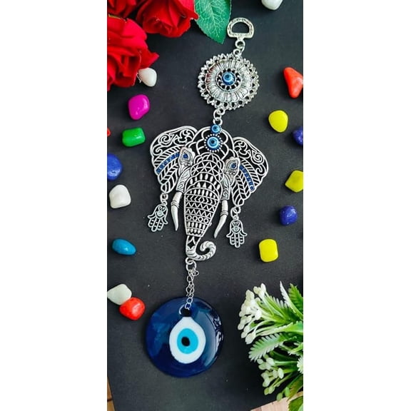 Evil Eye Hanging For Home Entrance Door Decoration, Nazar Battu for Home Protection, Good Luck Charm and Prosperity, Big Elephant Face