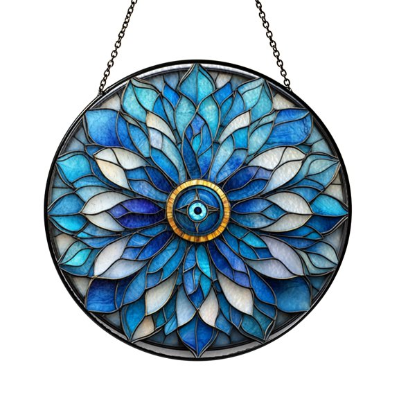 Evil Eye Hanging Ornament for Window Decor, Symbolic Protection Art, Minimal Bohemian Home Style