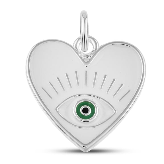 Evil Eye Heart Charm - White Enamel Good Luck Charm for Women - Sterling Silver Plated Love Charm for Bracelet, Necklace