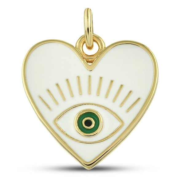Evil Eye Heart Charm - White Enamel Good Luck Charm for Women - Yellow Gold Plated Love Charm for Bracelet, Necklace