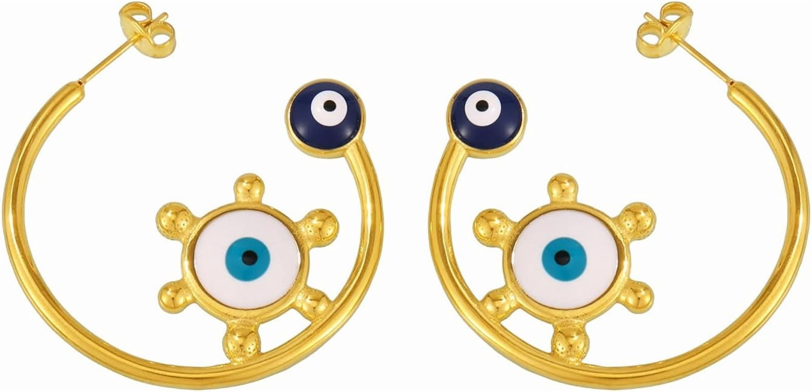 Evil Eye Hoop Earrings intended for Women Trendy 18k Gold Plated Hoop Dangle Earrings C Shape Hoop Earrings Blue Evil Eye Earrings Jewelry Gifts[n469]