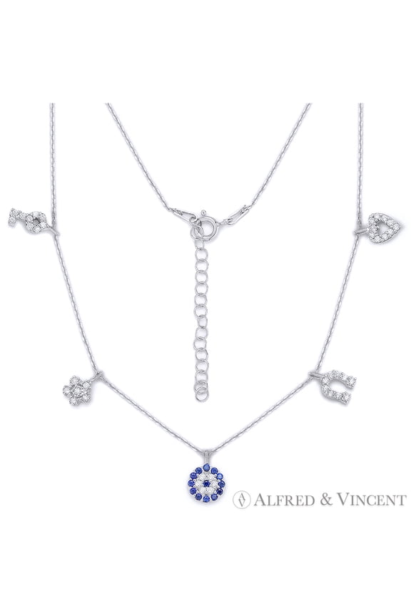 Evil Eye, Key, Snowflake, Horseshoe, & Heart Necklace w/ CZ Crystals in .925 Sterling Silver