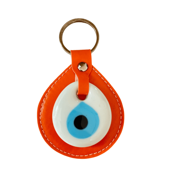 Evil Eye Keychain Leather Keyring Protection Good Luck and Housewarming Gifts Orange