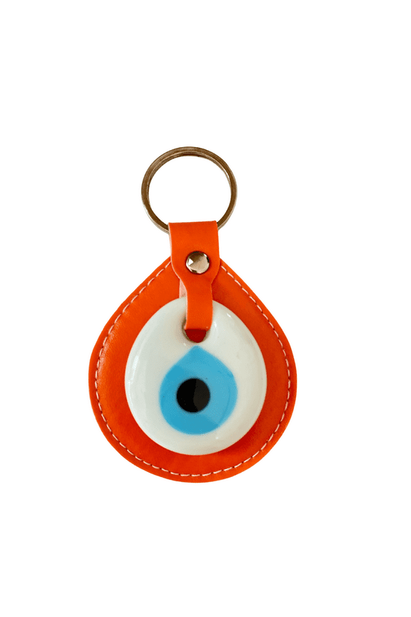 Evil Eye Keychain Leather Keyring Protection Good Luck and Housewarming Gifts Orange