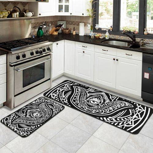 Evil Eye Kitchen Rugs Set 2Pcs Psychedelic Non Slip Kitchen Floor Rugs and Mats Waterproof Comfort Kitchen Standing Runner Rug Carpets for Kitchen Home Living Room Decor 17"x48"+17"x24"
