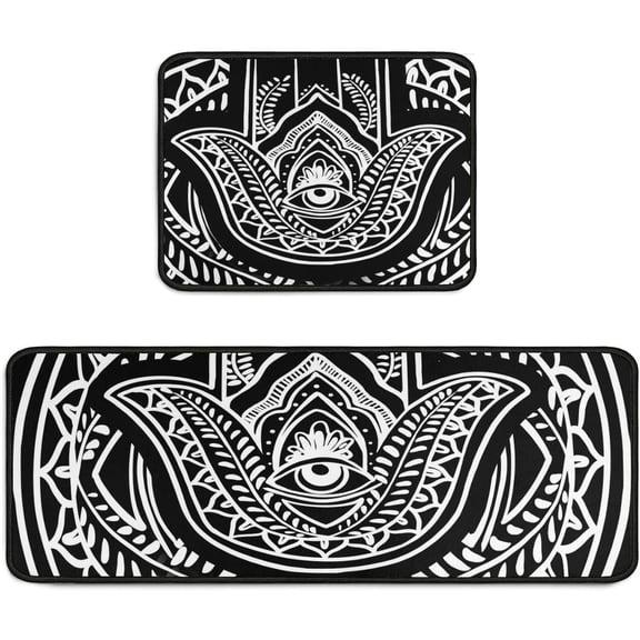 Evil Eye Kitchen Rugs Set 2Pcs Psychedelic Non Slip Kitchen Floor Rugs and Mats Waterproof Comfort Kitchen Standing Runner Rug Carpets for Kitchen Home Living Room Decor 17"x48"+17"x24"