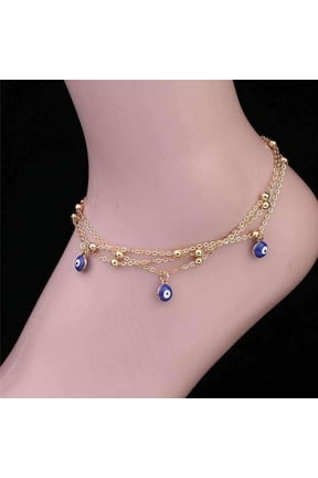 Evil Eye Layered Ankle Bracelet In Silver or Gold For Woman