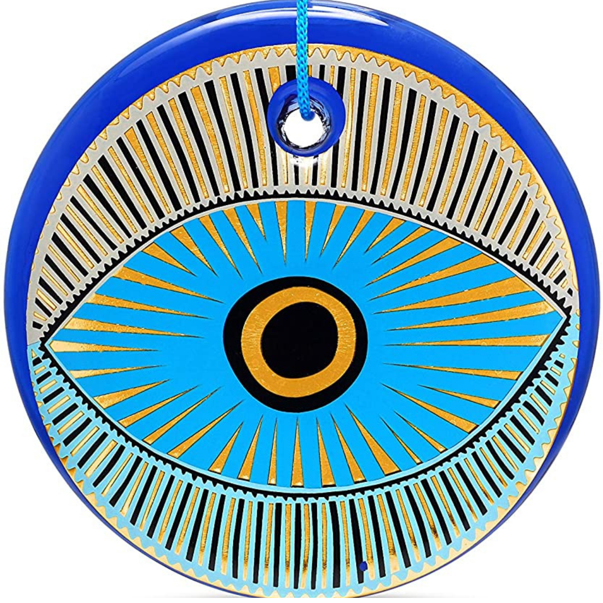 Evil Eye Lovers Turkish Evil Eye Wall Hanging Glass Good Luck Gift Ideas Protection Charm for Home (Large)