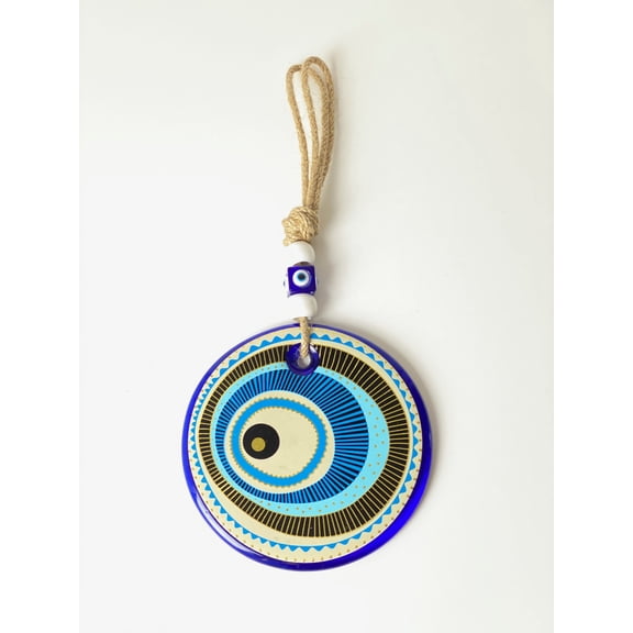 Evil Eye Lovers Wall Hanging Blue Black Glass Macram Home Decorations (Large)