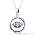 thumbnail image 1 of Evil Eye Luck Charm 27mm Circle Pendant & Chain Necklace in Oxidized .925 Sterling Silver, 1 of 1