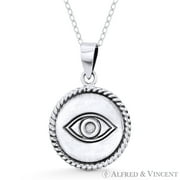 ALFRED & VINCENT Evil Eye Luck Charm 27mm Circle Pendant & Chain Necklace in Oxidized .925 Sterling Silver