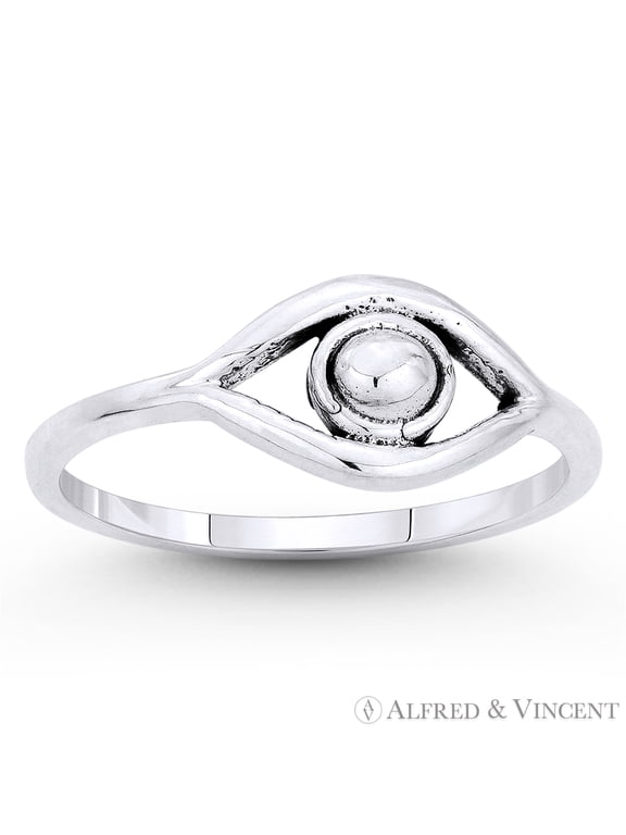Evil Eye Luck Charm Rustic-Style Ring in Oxidized .925 Sterling Silver