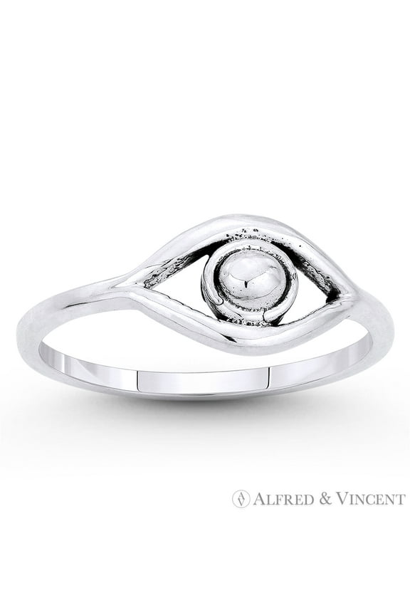 Evil Eye Luck Charm Rustic-Style Ring in Oxidized .925 Sterling Silver