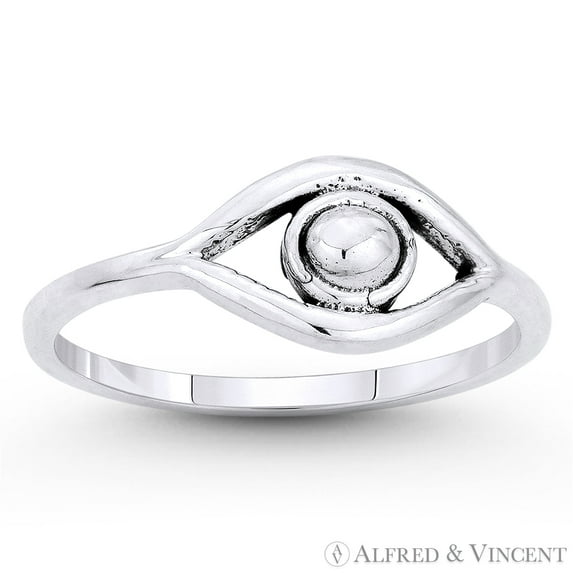 Evil Eye Luck Charm Rustic-Style Ring in Oxidized .925 Sterling Silver