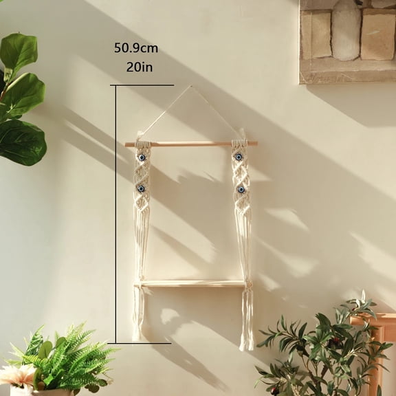 Evil Eye Macrame Floating Wall Shelf With Sticks Home Decoration Boho Plant Flower Pot Tray Nordic Room Swing Display Shelf Gift