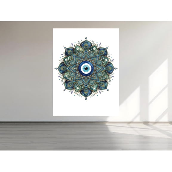 Evil Eye Mandala Wall Art, Boho Protection Symbol Poster or Canvas, Spiritual Meditation Decor, Poster Only