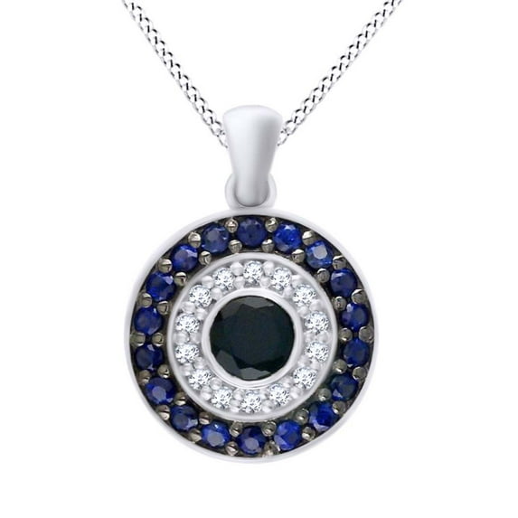 AFFY Evil Eye Multi Stone Pendant Necklace In 14k Solid White Gold (0.66 cttw)