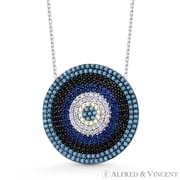 Evil Eye Nano & CZ Crystal Luck Charm Pendant & Necklace in .925 Sterling Silver