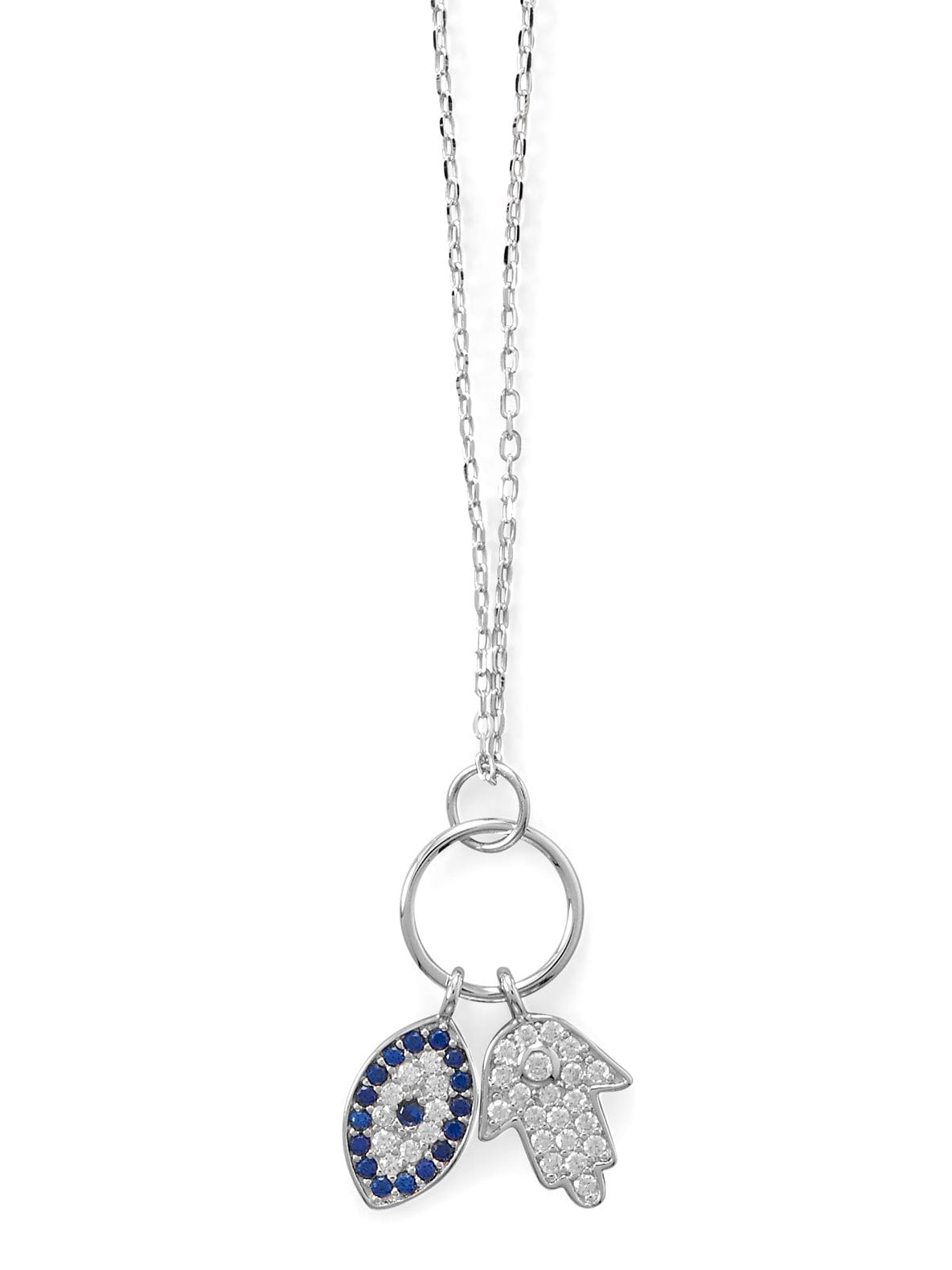 Evil Eye Nazar Boncuk and Hamsa Hand Charm Necklace Nontarnish Sterling Silver Evil Eye Nazar Boncuk and Hamsa Hand Charm Necklace Nontarnish Sterling Silver