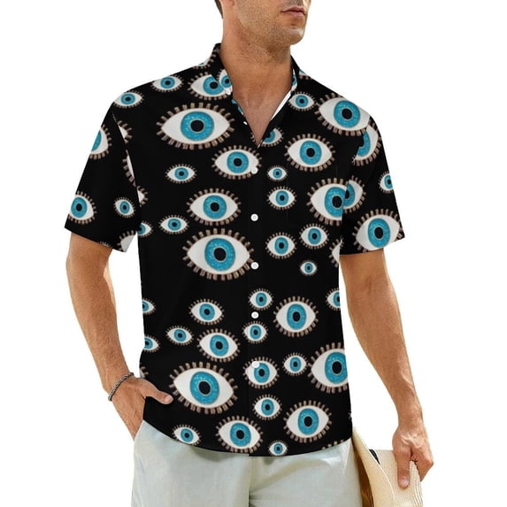 Evil Eye Nazar Casual Shirt Greek Amulet Print Retro Hawaii Shirts Men Short Sleeve Beach