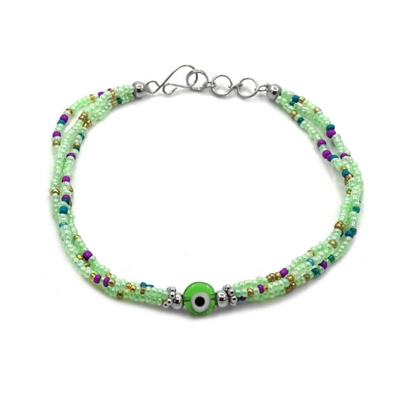 Evil Eye Nazar Seed Beaded Multi Strand Anklet - Womens Fashion Handmade Jewelry Boho Accessories