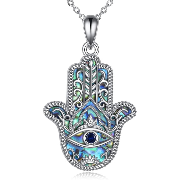 Evil Eye Necklace Hamsa Necklace Good Luck Necklace 925 Sterling Silver Blue Abalone Jewelry Gifts For Women Men