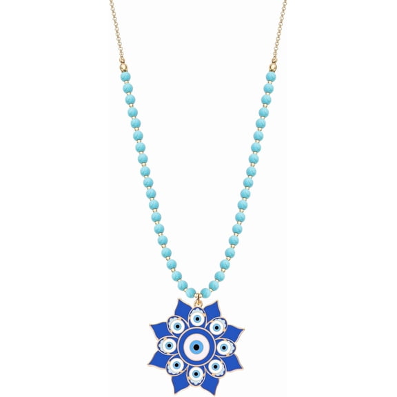 Evil Eye Necklace For Women, Layerd Paper Clip Chain Necklace With Evil Eye Pendant Necklace,Strand Turquoise Bead Hot Pin Beaded Evil Eye Long Neckalce For Women[Z157]