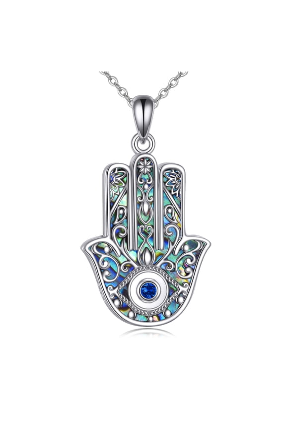 Evil Eye Necklace for Women S925 Sterling Silver Hamsa Hand Penant Fatima Protecetion Necklace Amulet Spiritual Jewellery Gifts for Men Women