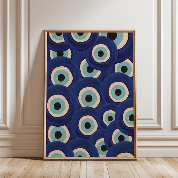 Evil Eye Pattern Poster, Turkish Nazar Wall Art, Blue Greek Eye Decor, Poster Only
