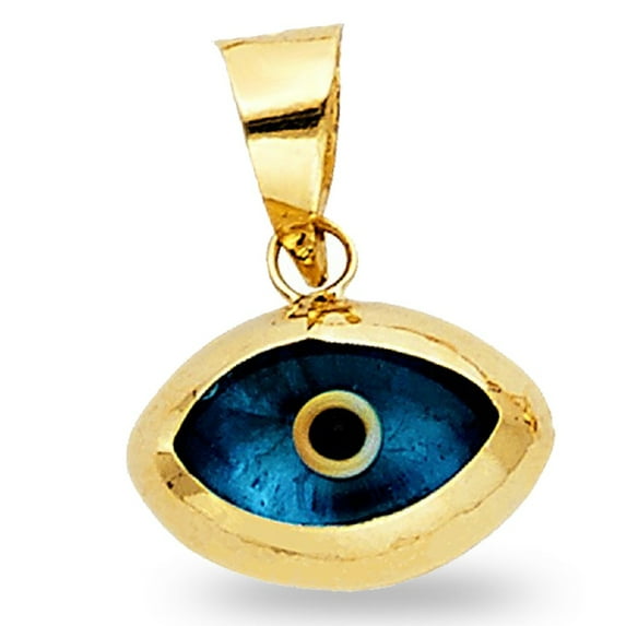 Evil Eye Pendant Solid 14k Yellow Gold Good Luck Charm Polished Fancy Design Genuine New 11 x 15 mm