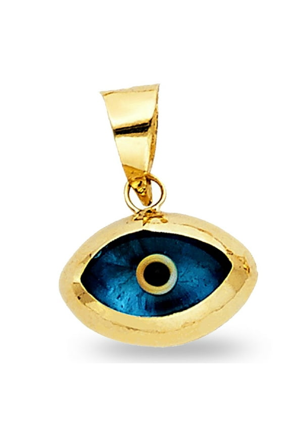 Evil Eye Pendant Solid 14k Yellow Gold Good Luck Charm Polished Fancy Design Genuine New 11 x 15 mm