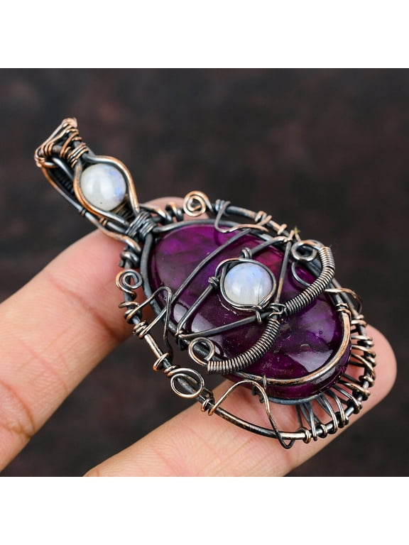 Evil Eye Pink Fire Labradorite Copper Pendant Copper Wire Wrapped Gemstone Pendant Copper Jewelry Gift Designer Moonstone Pendant For Women