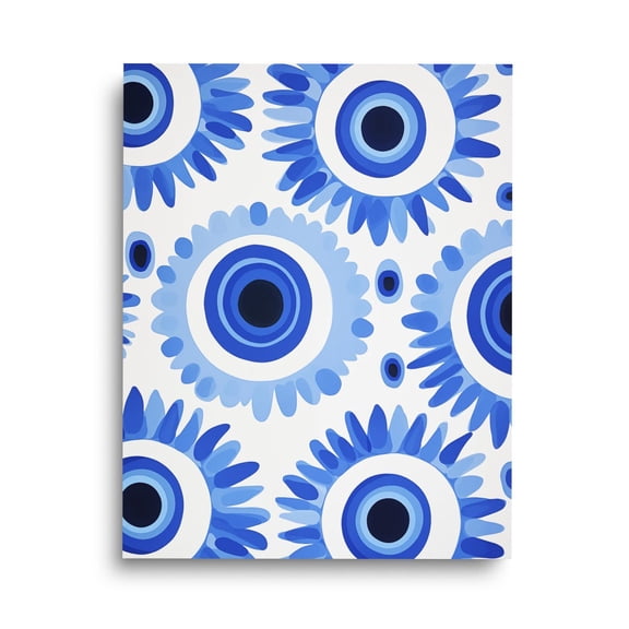 Evil Eye Print, Blue Floral Mediterranean Wall Art, Turkish Nazar Protection Symbol, Spiritual Poster, Greece Boho Decor Home Decor #3425, Unframed Poster Size 24x36