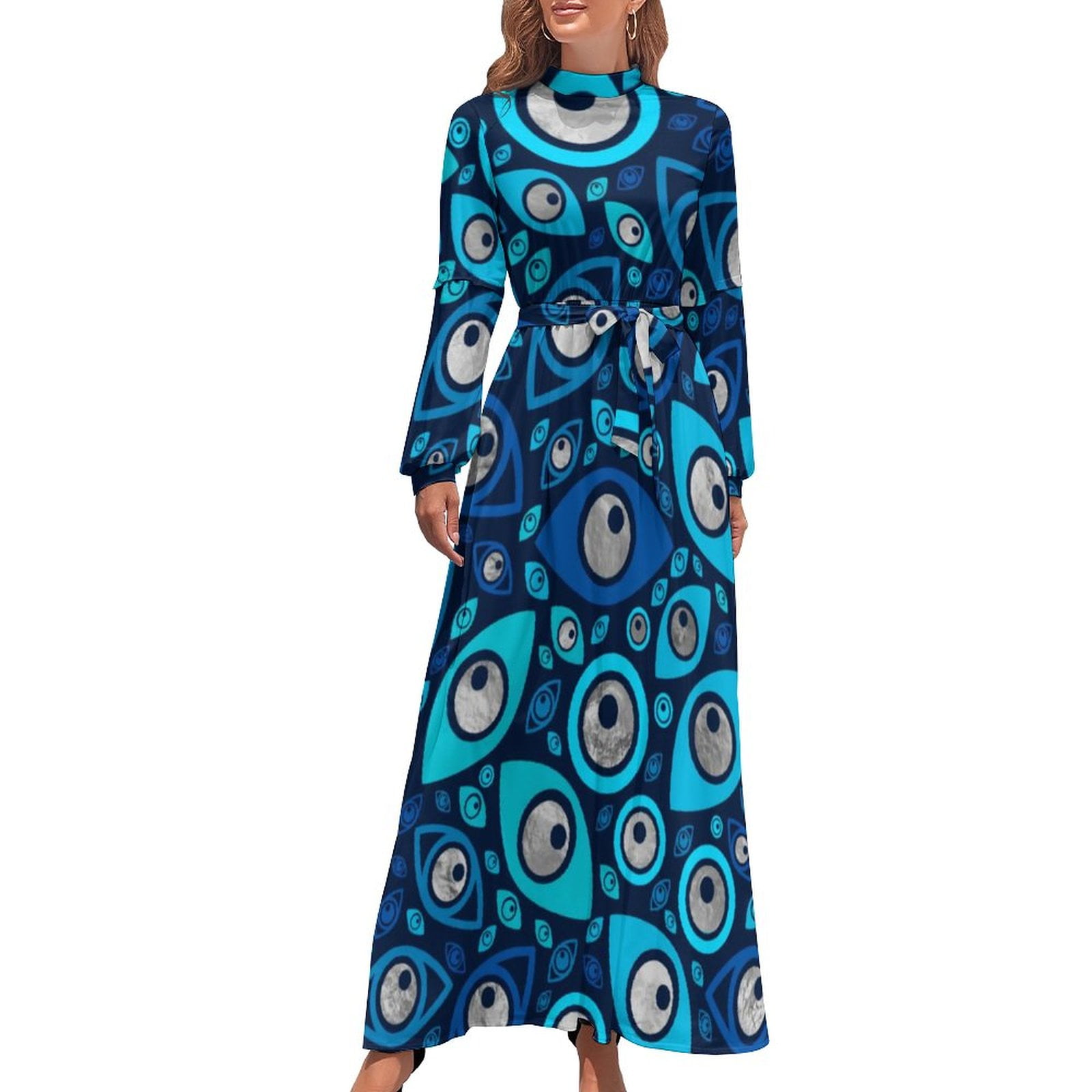 Evil Eye Print Dress Protect Me Vintage Pattern Maxi Dress High Waist Long Sleeve Street Fashion Boho Beach Long Dresses - Walmart.com Evil Eye Print Dress Protect Me Vintage Pattern Maxi Dress High Waist Long Sleeve Street Fashion Boho Beach Long Dresses - Walmart.com