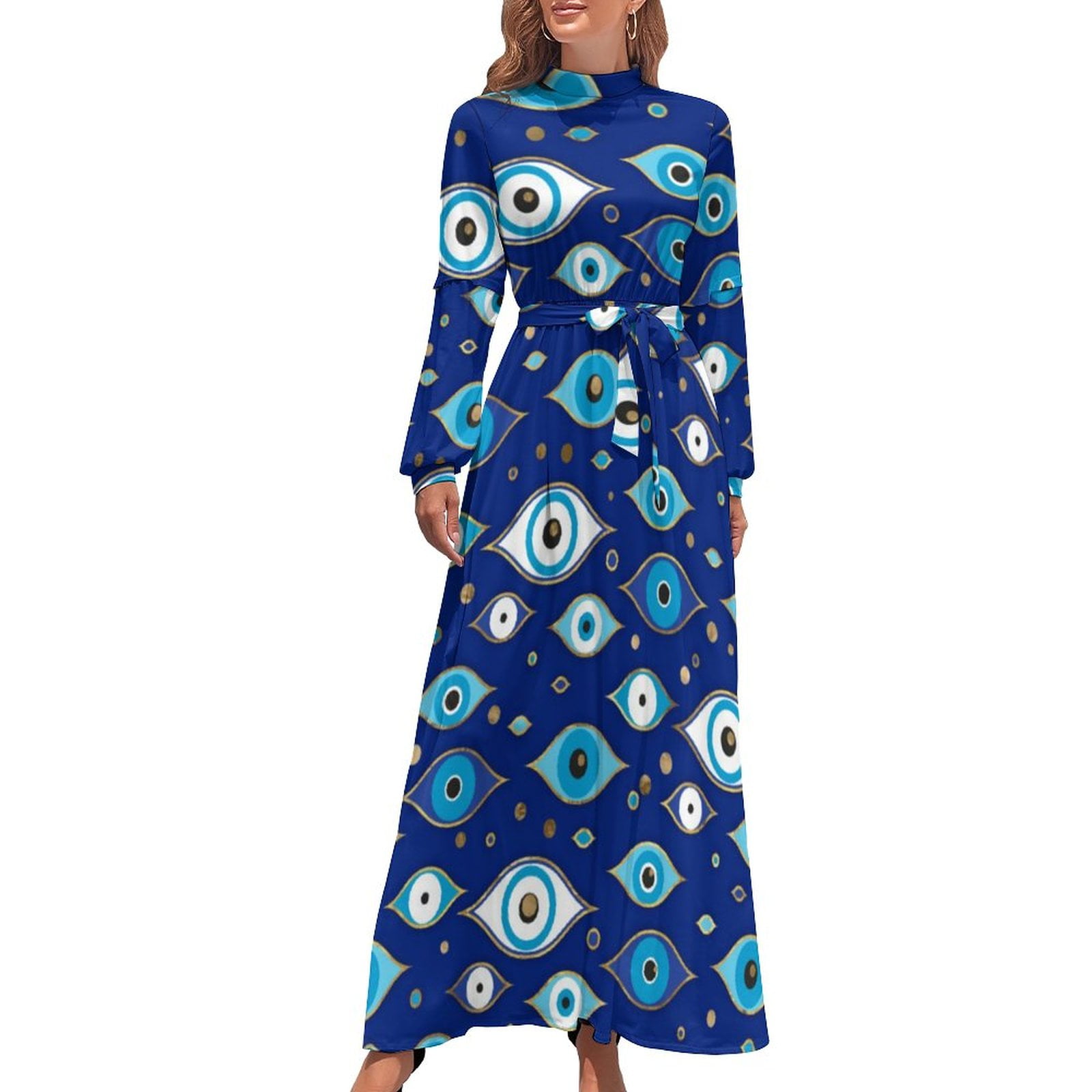 chinese dress ladies Aphrodite Long Embroidered Kaftan with Evil Eye