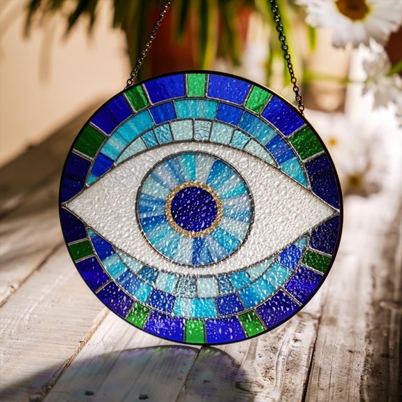 Evil Eye Protection Faux Stained Glass Acrylic Suncatcher, Window Hanging Decor, Home Decor Gift