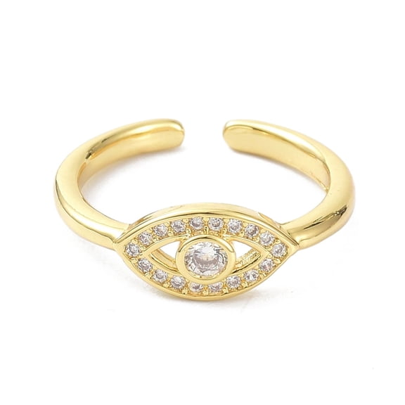 Real 18K Gold Plated Cuff Rings for Women Gift Brass Micro Pave Cubic Zirconia Open Rings Clear Size 6 1/2(16.9mm)