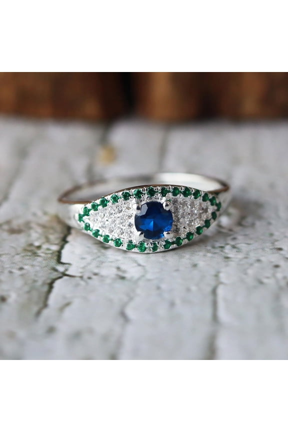 Evil Eye Ring, 925 sterling silver, Protection Blue Sapphire, Spiritual Turkish Rings for Women, Greek Nazra Amulet Jewelry, Women's Ring