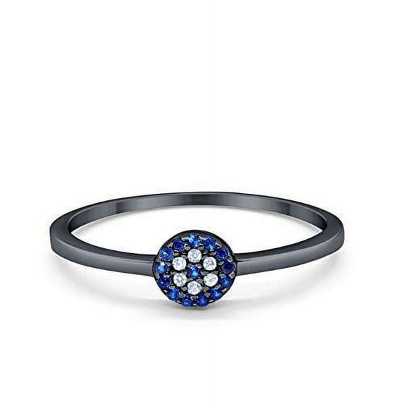 Evil Eye Ring Black Tone CZ Round 925 Sterling Silver Size 8