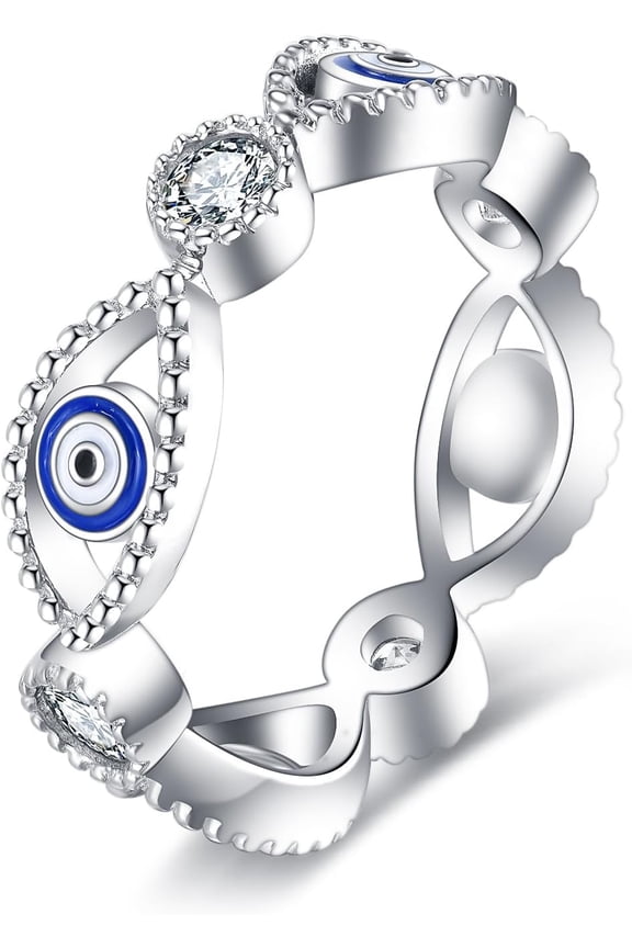 Evil Eye Ring S925 Sterling Silver Blue Spiritual All Seeing Turkish Evil Eye Rings Mal De Ojo Greek Nazar Amulet Jewelry Gift Women