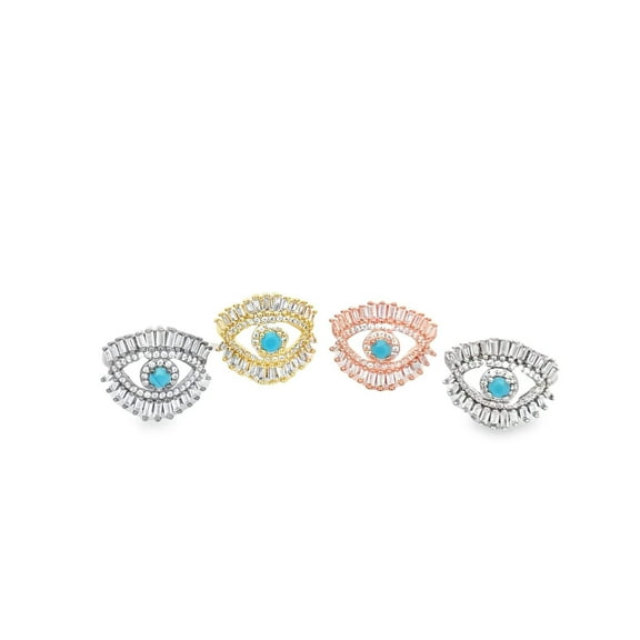 Evil Eye Ring With Baguette CZ Stones (D57)