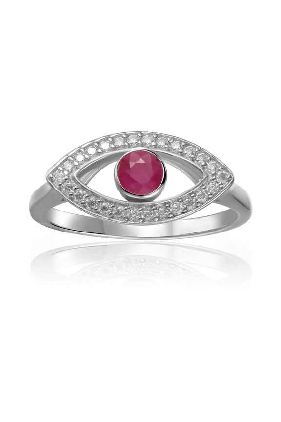 Evil Eye Ring in Sterling Silver with Moissanite Accents Open Evil Eye Ring Spiritual Evil Eye Gifts for Women Trendy Jewelry in Size 5 6 7 8