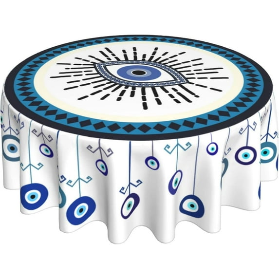 Evil Eye Round Table Cloth Decorative Fabric Table Cover 60 Inch Tablecloth for 20-47 Inch Table